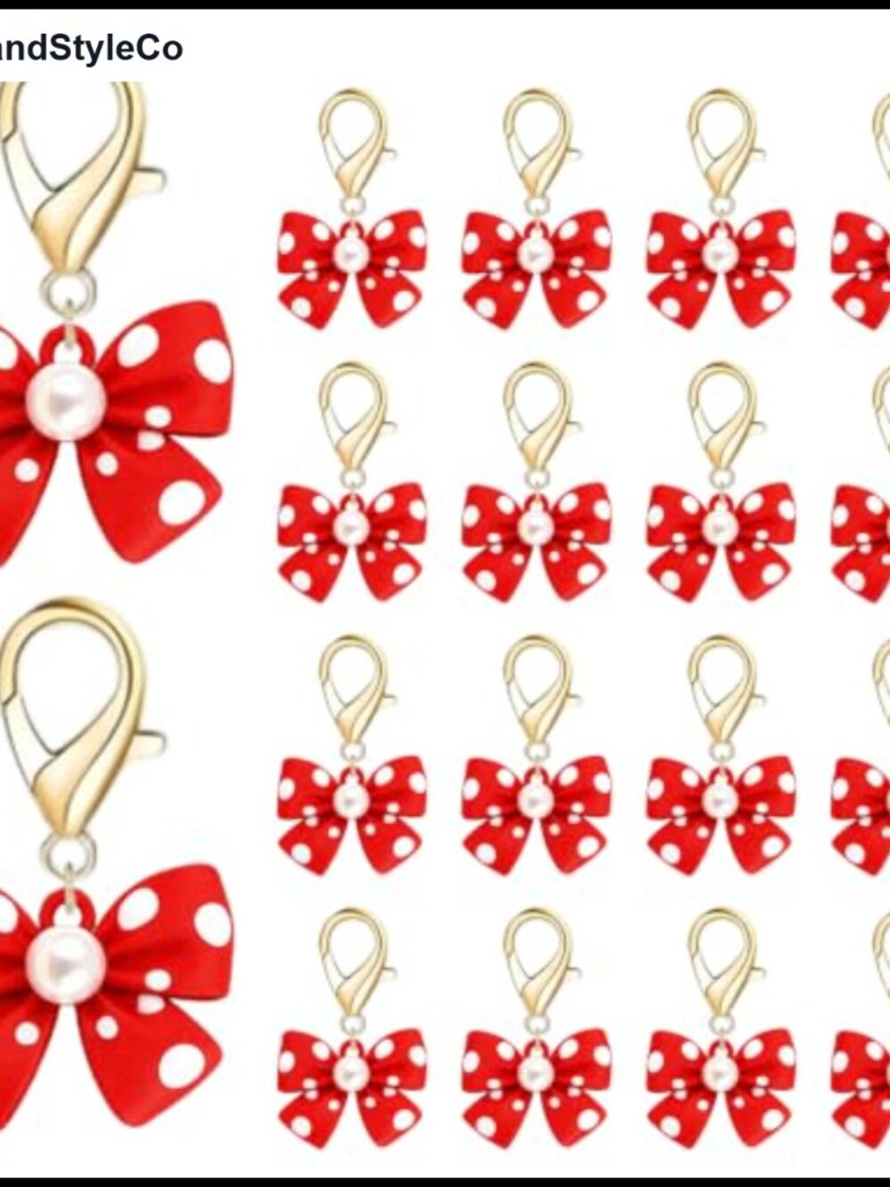 Bow Charms Keychain Pearl Polka Dot Metal Universal Fit Set of 18